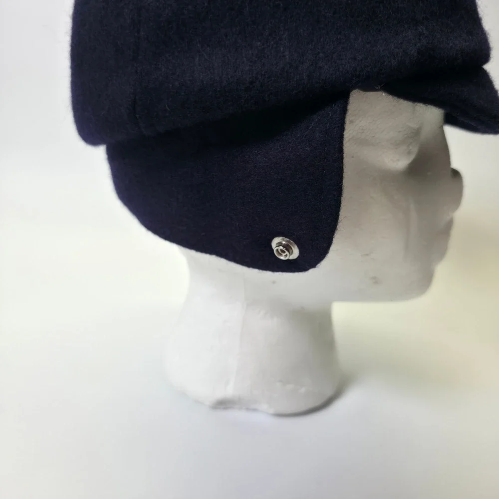 Vintage Boys Winter Hat Blue Wool Quilted Lining Ear Flap Cap Classic Warm Retro